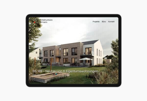Tablet mit der Ansicht der Startseite für das Webdesign von Architekturbüro Stallmann. Daniel Schilke Visuelle Kommunikation ist ein Büro für Webdesign und Grafikdesign aus Minden in Ostwestfalen.